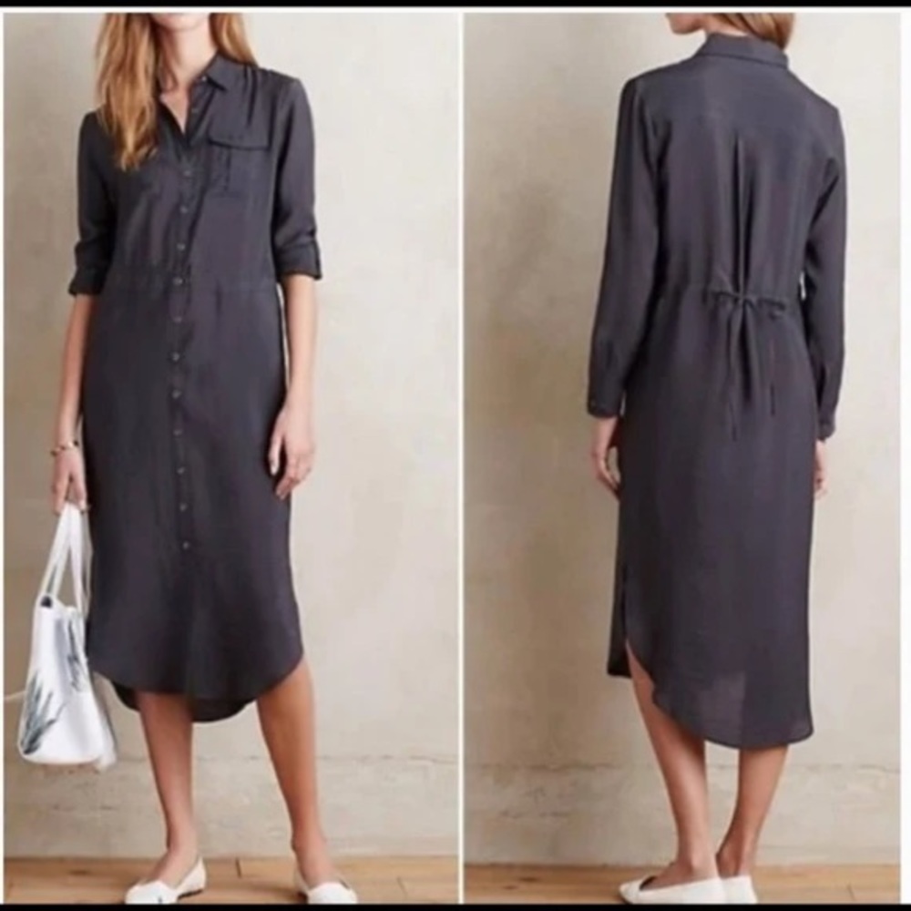 Anthropologie Maeve Long Sleeve Gray Shirt Button Midi Dress Size 2 fits up to 8